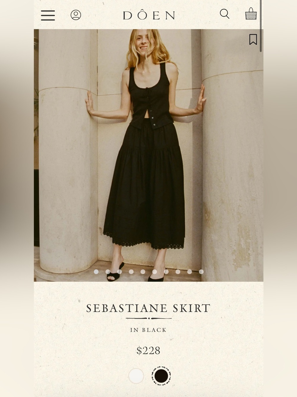 DÔEN Sebastiane Black Midi Skirt size small